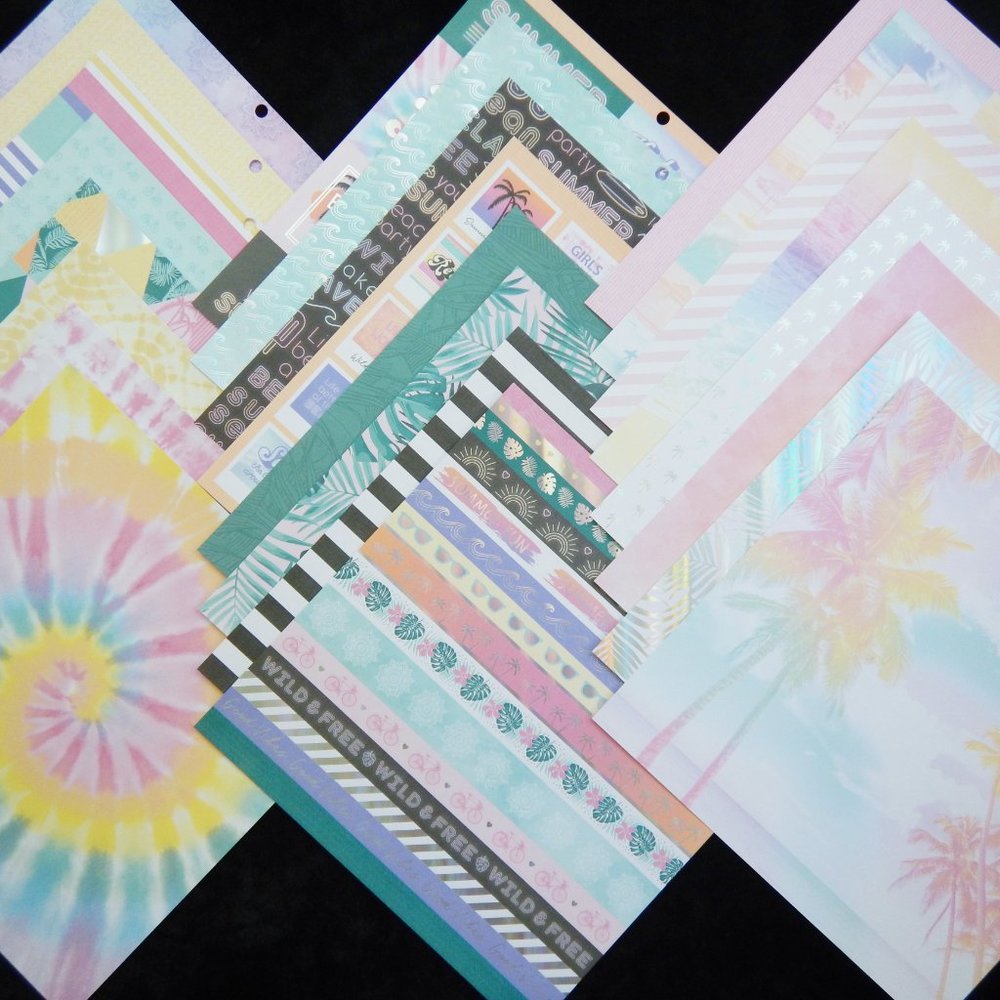 12x12 Scrapbook Paper 24 Cardstock Summer Vibes Teen Tie Dye Vacation Beach Palm